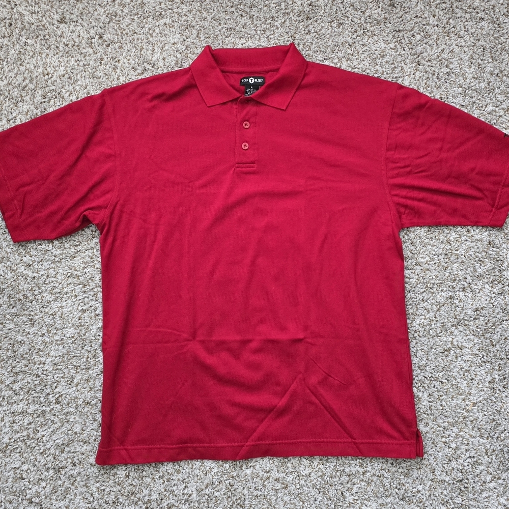Top Flite Men's Large Red Pique Knit Polo Short Sleeve Shirt